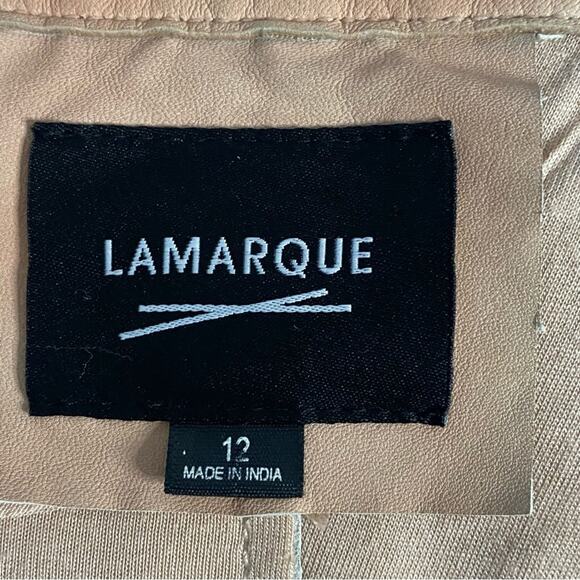 LaMarque Women's Cropped Moto Jacket Size Large Leather Light Pink Open Front - Picture 6 of 10